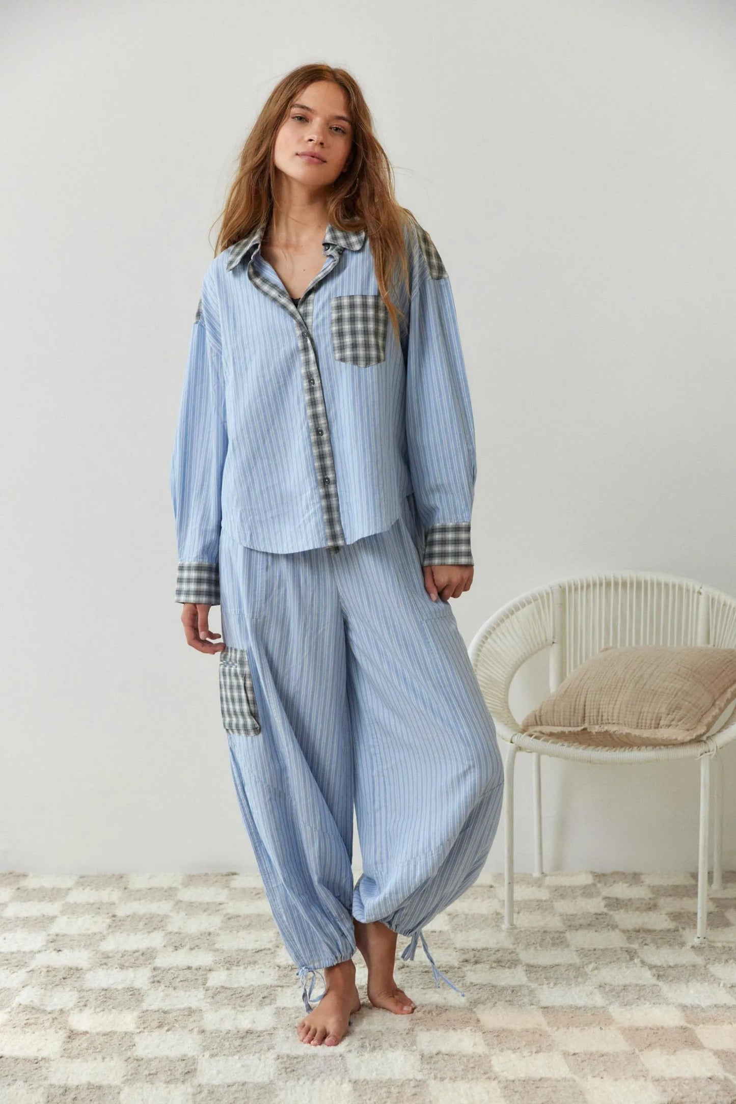 Karierter, zweiteiliger Patchwork-Pyjama | Chidia