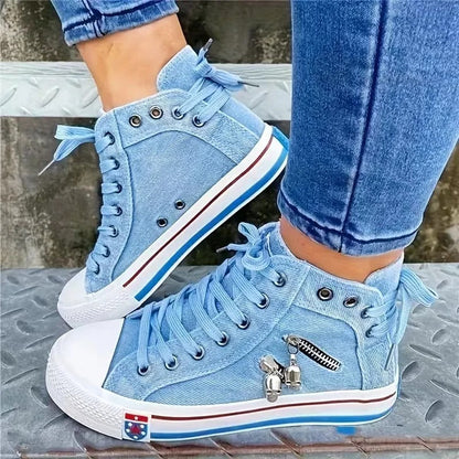 Denim-Sneaker mit hohem Schnitt und Reißverschlussdesign | Layaan