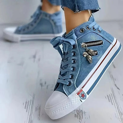 Denim-Sneaker mit hohem Schnitt und Reißverschlussdesign | Layaan