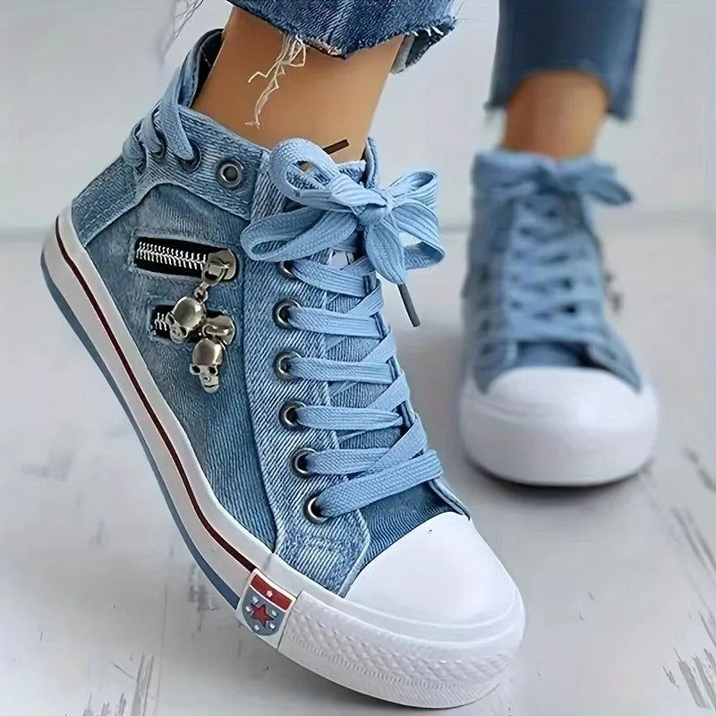 Denim-Sneaker mit hohem Schnitt und Reißverschlussdesign | Layaan