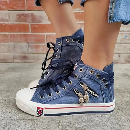 Denim-Sneaker mit hohem Schnitt und Reißverschlussdesign | Layaan