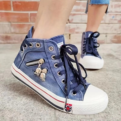 Denim-Sneaker mit hohem Schnitt und Reißverschlussdesign | Layaan