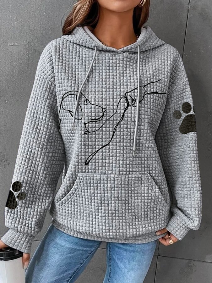 Kapuzenpullover mit Hundefaust-Beulen-Print und Waffelstruktur für Damen | Sprand