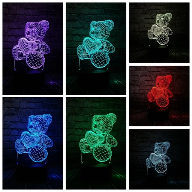 BearLight | Teddybär mit Herz 3D-LED-Lampe