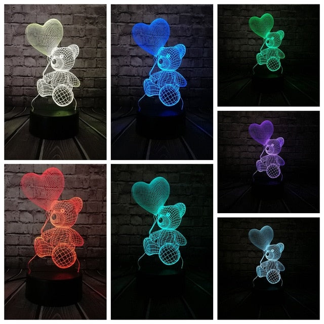 BearLight | Teddybär mit Herz 3D-LED-Lampe